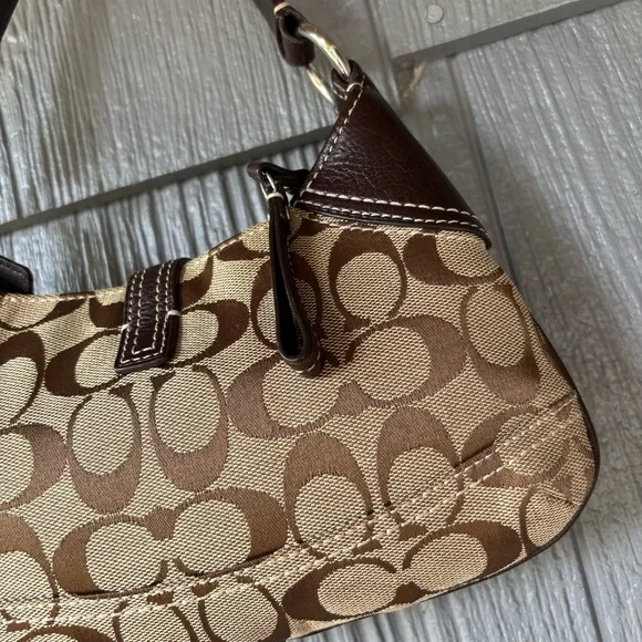 Vintage Coach Brown Canvas Mini Hobo Leather Trim Shoulder Bag Purse Y2K 10283 - Picture 7 of 14